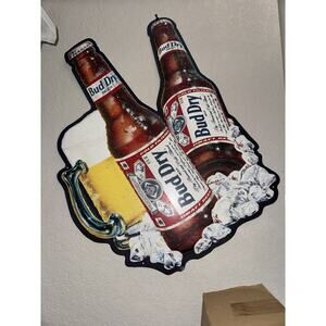 Vintage 90's Budweiser Bud Dry Tin Metal Embossed Sign Beer Bar Man Cave Brew